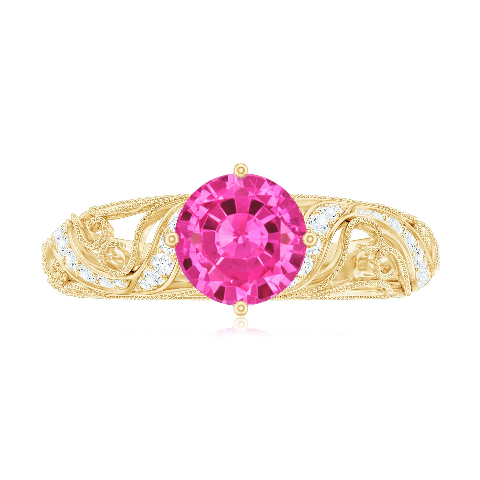 Lab Grown Pink Sapphire Antique Engagement Ring With Diamond