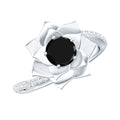 Flower Inspired Black Onyx Rose Engagement Ring with Diamond