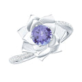 Real Tanzanite Rose Flower Engagement Ring with Diamond Bypass Shank