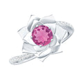 Pink Tourmaline and Diamond Flower Engagement Ring with Bypass Shank