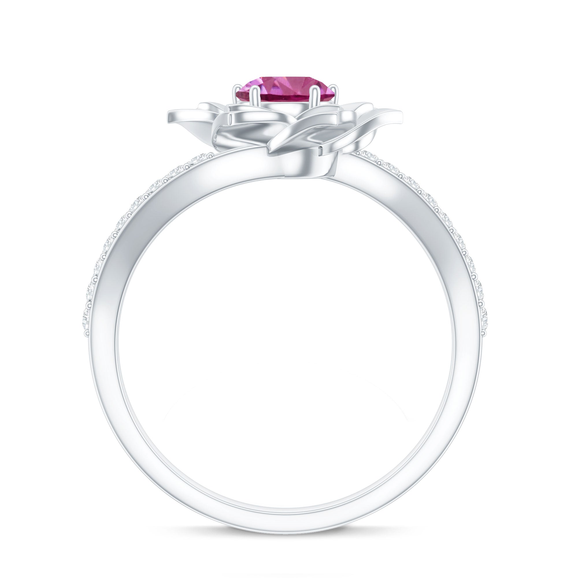 Pink Tourmaline and Diamond Flower Engagement Ring with Bypass Shank