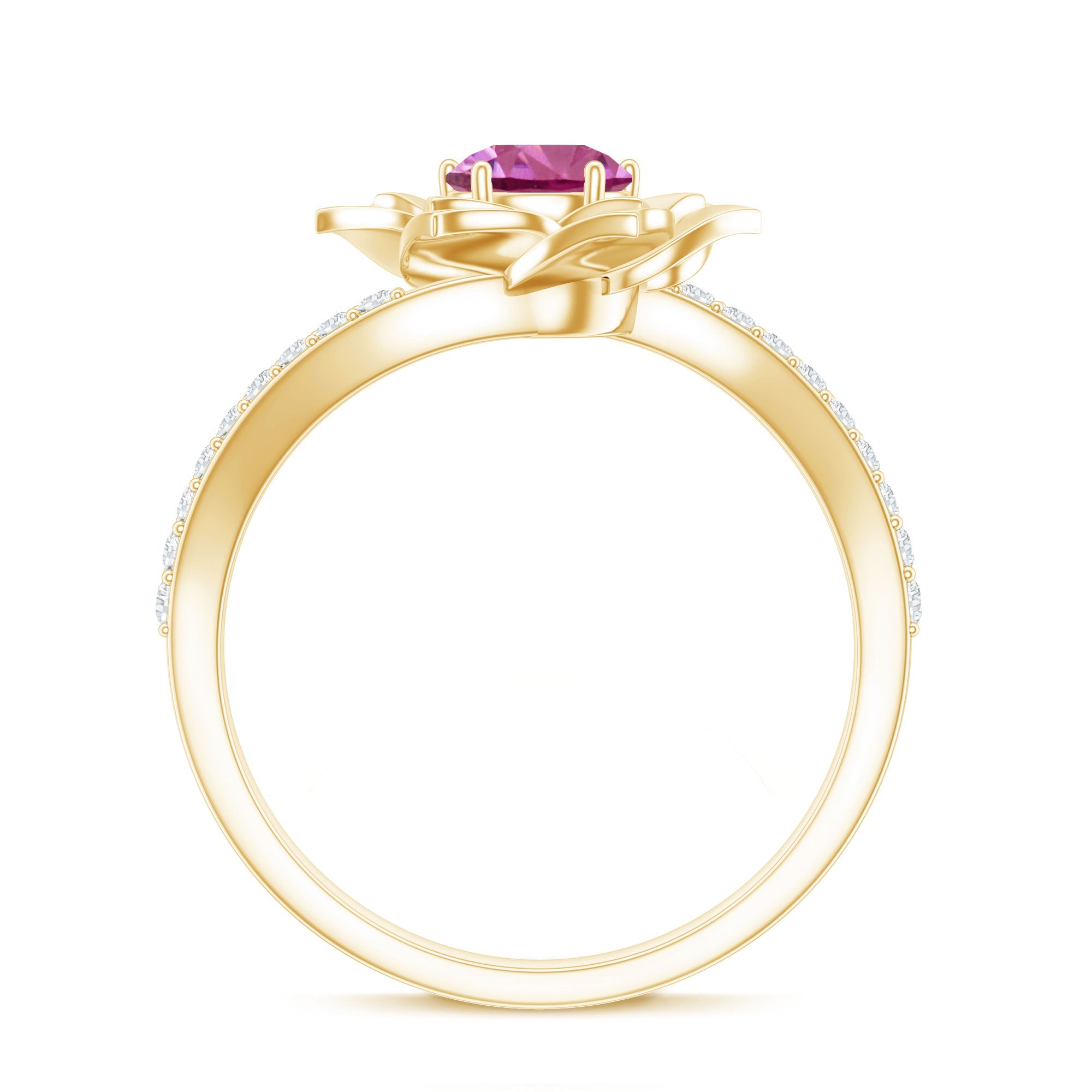 Pink Tourmaline and Diamond Flower Engagement Ring with Bypass Shank