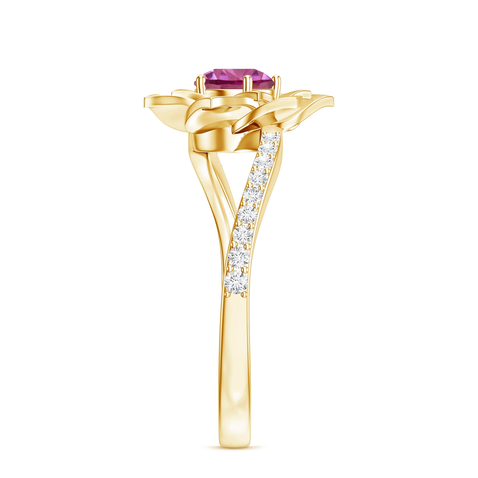 Pink Tourmaline and Diamond Flower Engagement Ring with Bypass Shank
