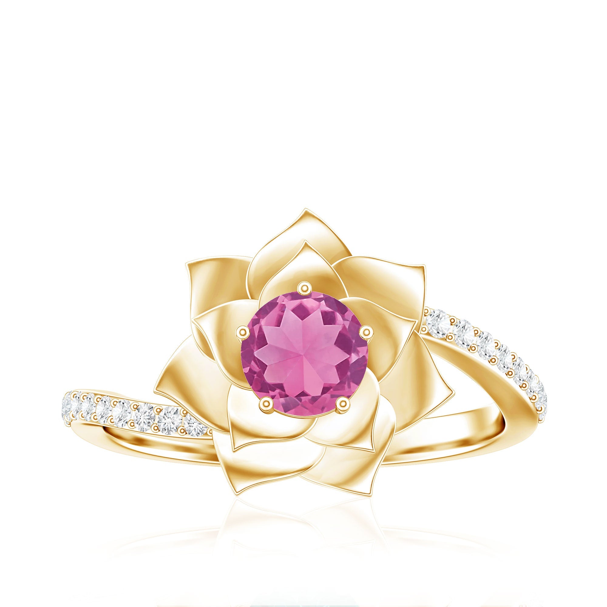 Pink Tourmaline and Diamond Flower Engagement Ring with Bypass Shank