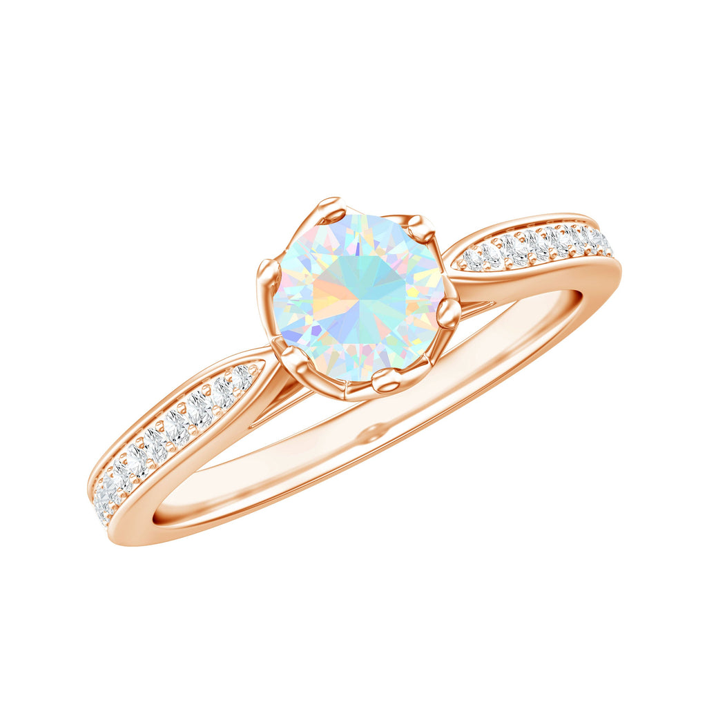 Genuine Ethiopian Rainbow Opal Engagement Ring with Diamond Side Stones