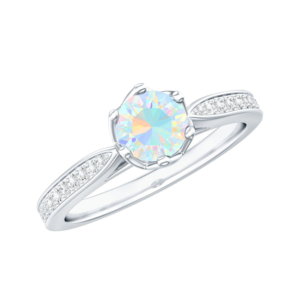 Genuine Ethiopian Rainbow Opal Engagement Ring with Diamond Side Stones