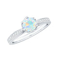Genuine Ethiopian Rainbow Opal Engagement Ring with Diamond Side Stones