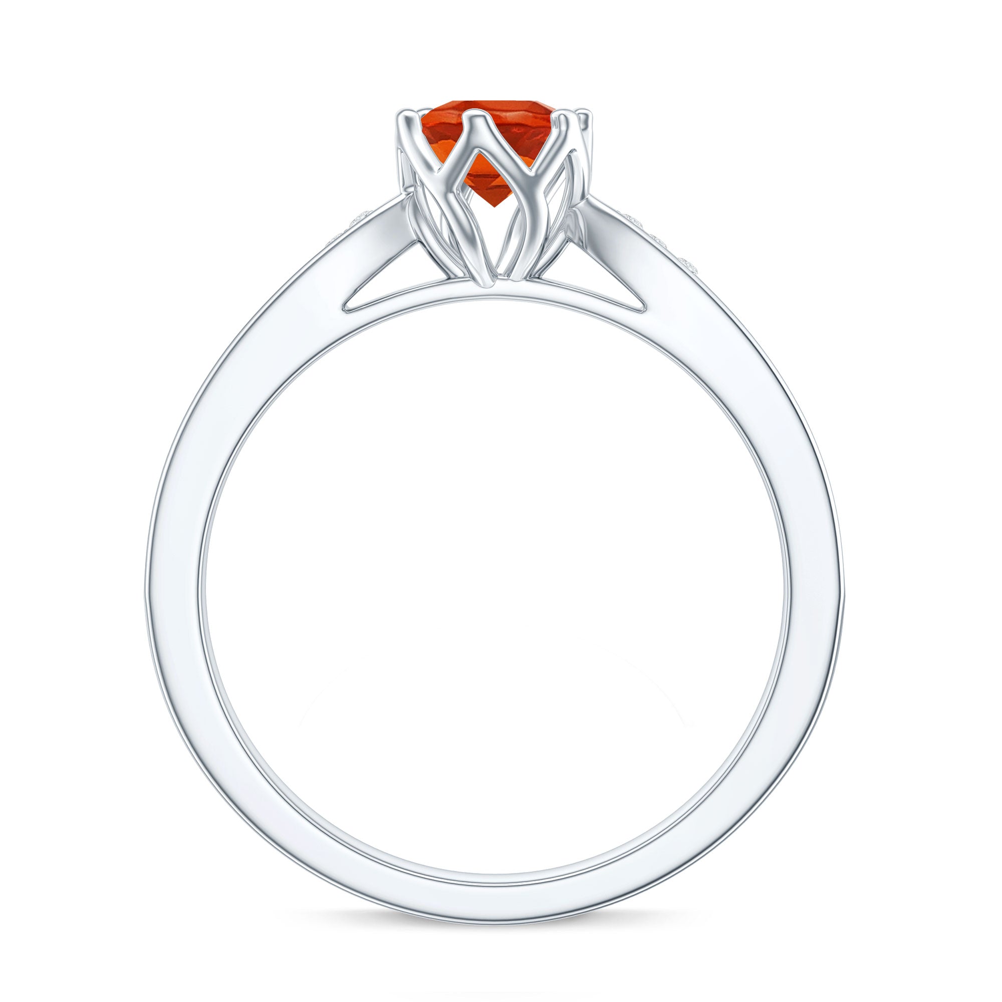 Genuine Fire Opal Solitaire Engagement Ring with Diamond