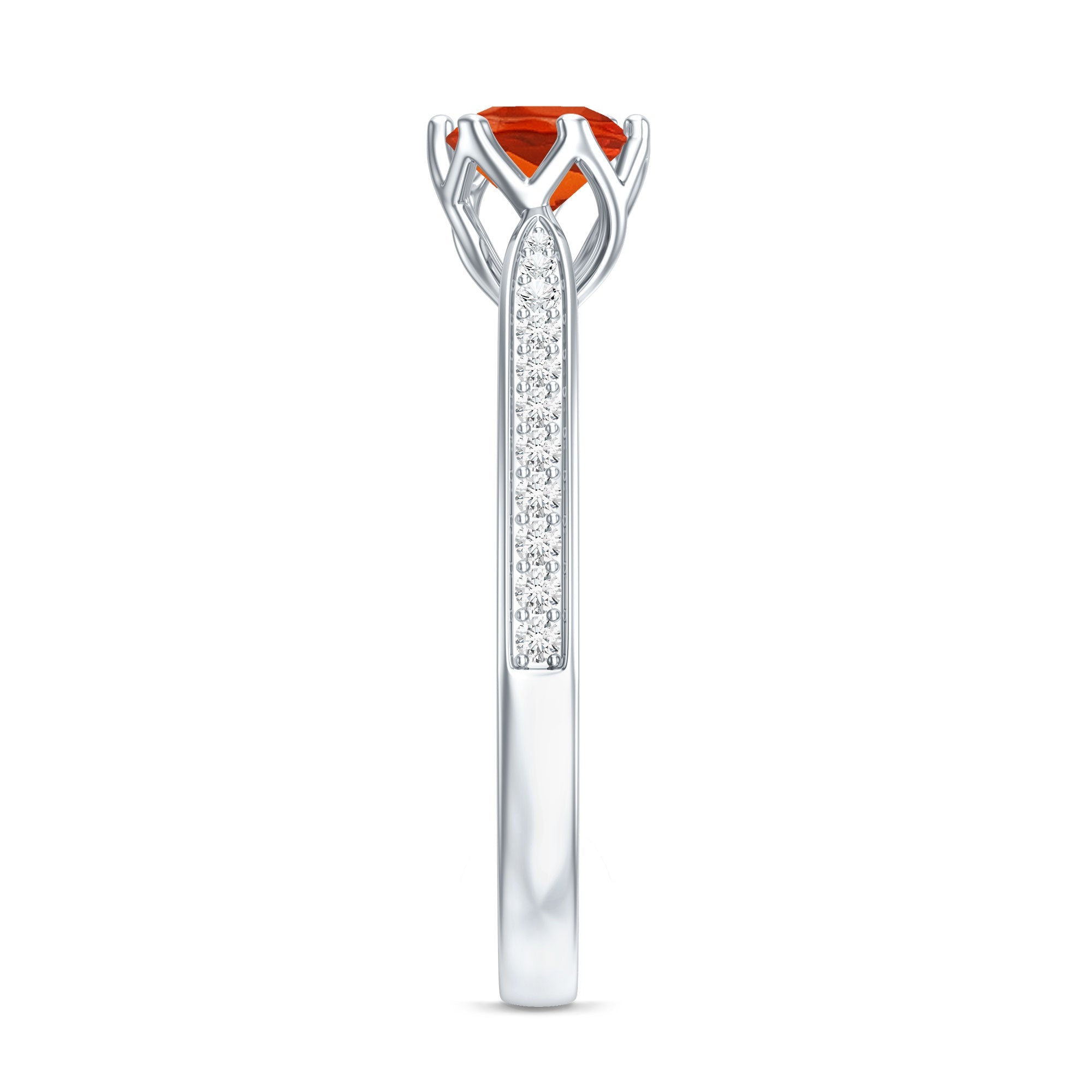 Genuine Fire Opal Solitaire Engagement Ring with Diamond