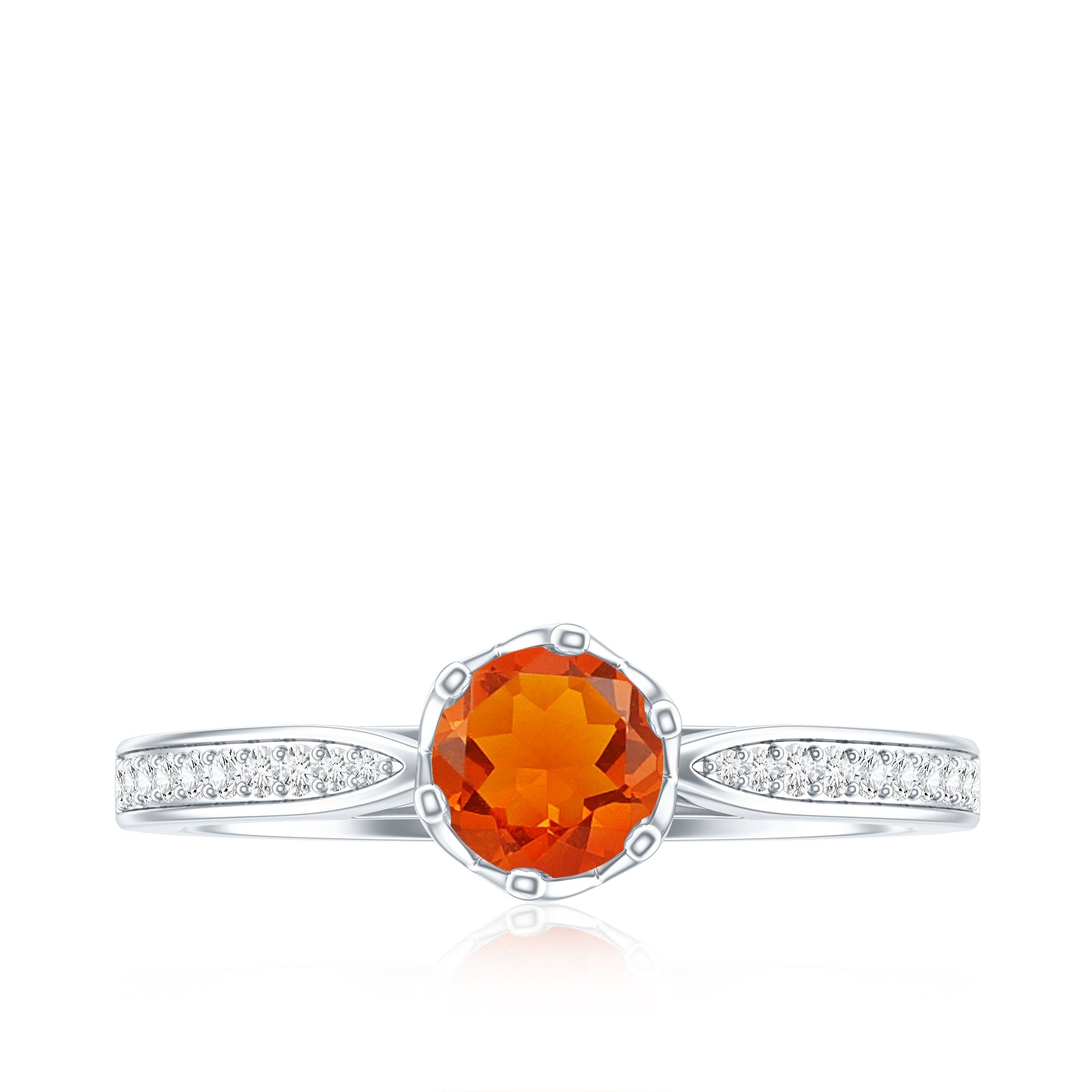 Genuine Fire Opal Solitaire Engagement Ring with Diamond