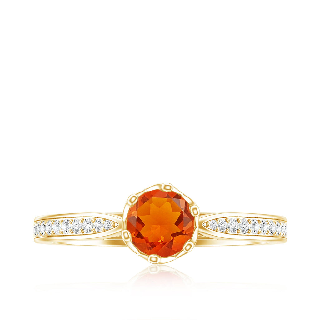 Genuine Fire Opal Solitaire Engagement Ring with Diamond