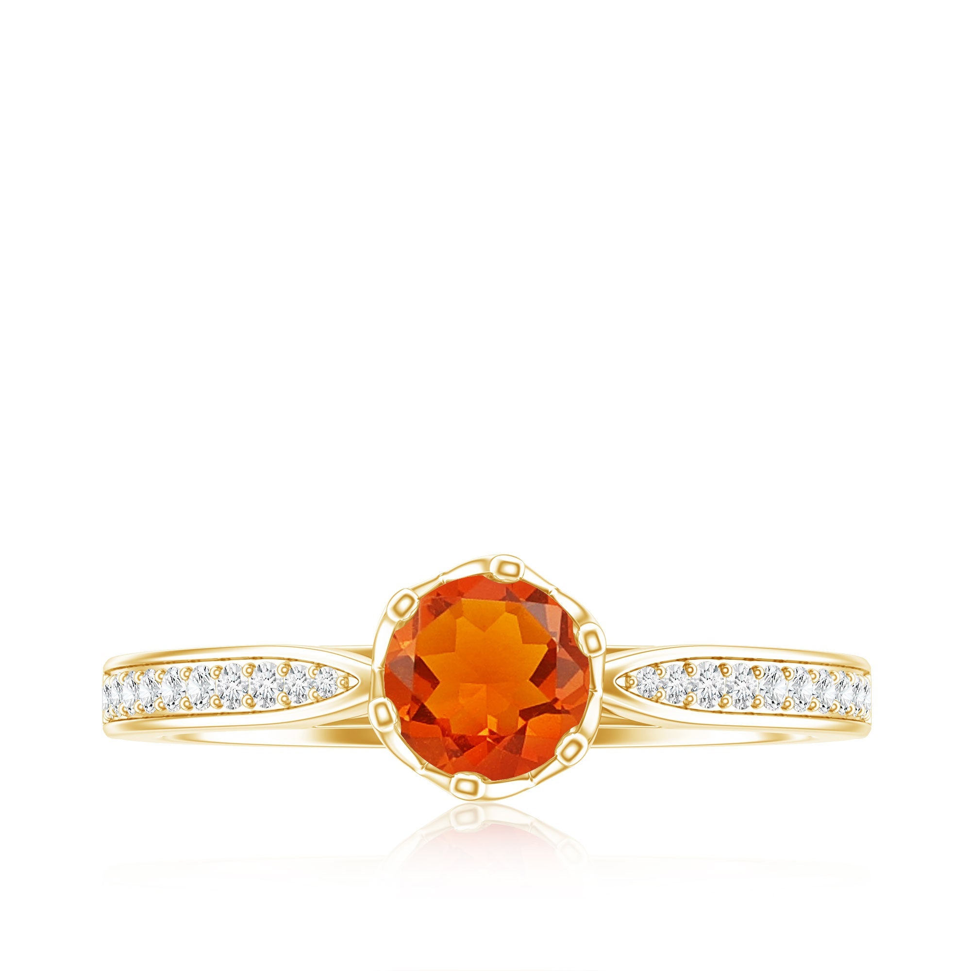 Genuine Fire Opal Solitaire Engagement Ring with Diamond
