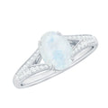 0.6 Carat Oval Cut Moonstone Solitaire Engagement Ring with Diamond Accent