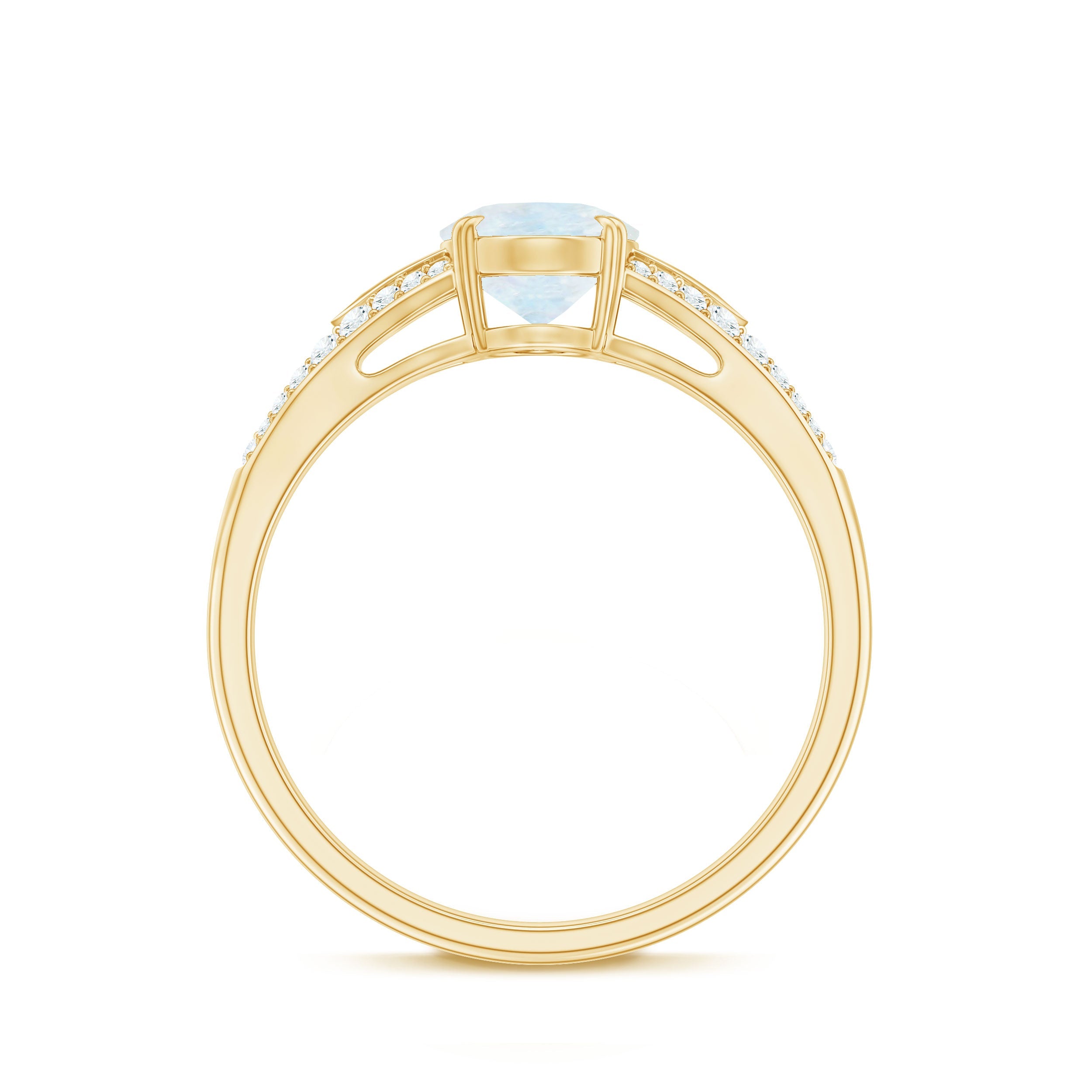 0.6 Carat Oval Cut Moonstone Solitaire Engagement Ring with Diamond Accent