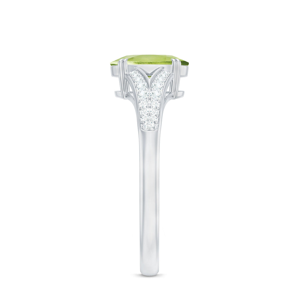 Natural 1 Carat Peridot Oval Engagement Ring with Diamond Split Shank