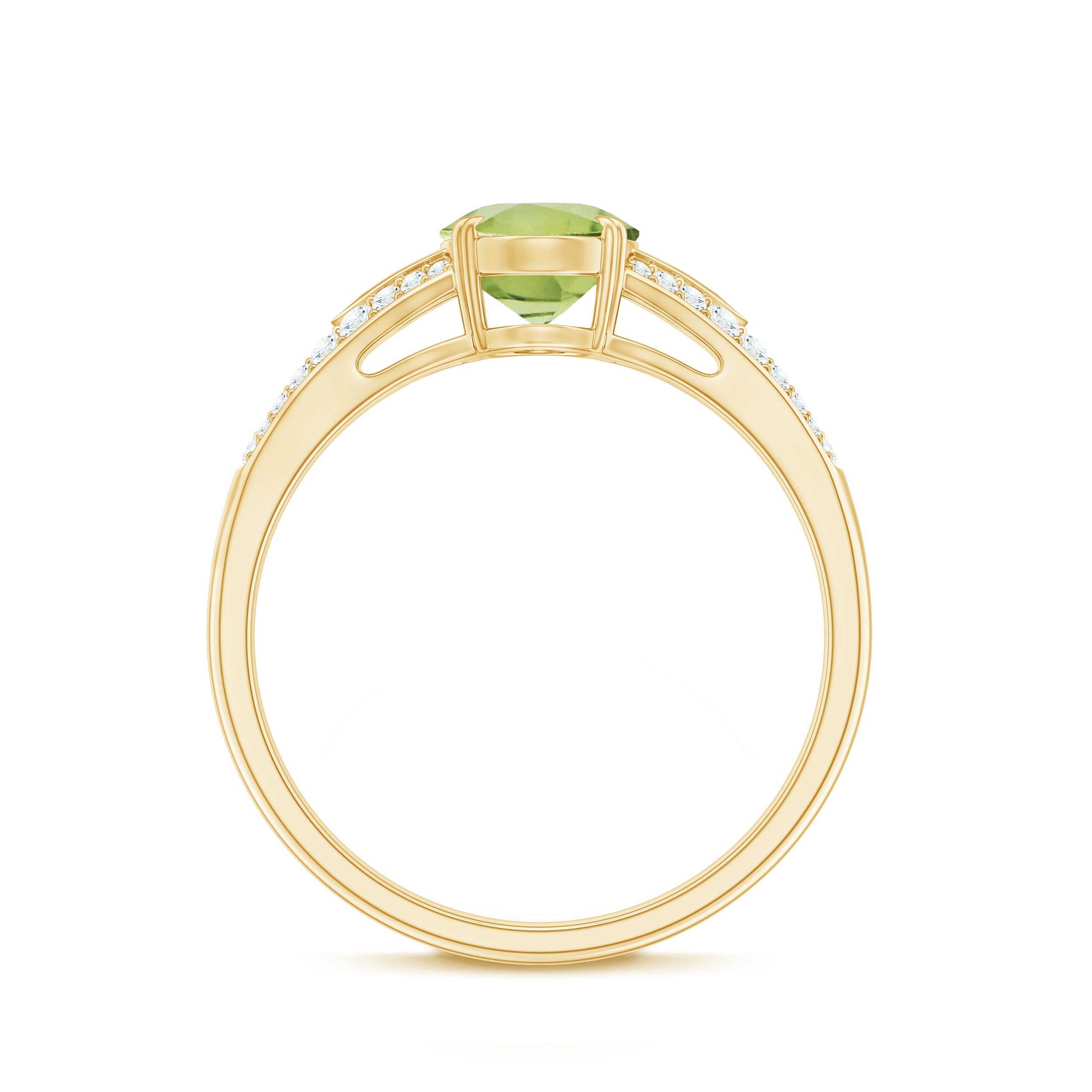 Natural 1 Carat Peridot Oval Engagement Ring with Diamond Split Shank