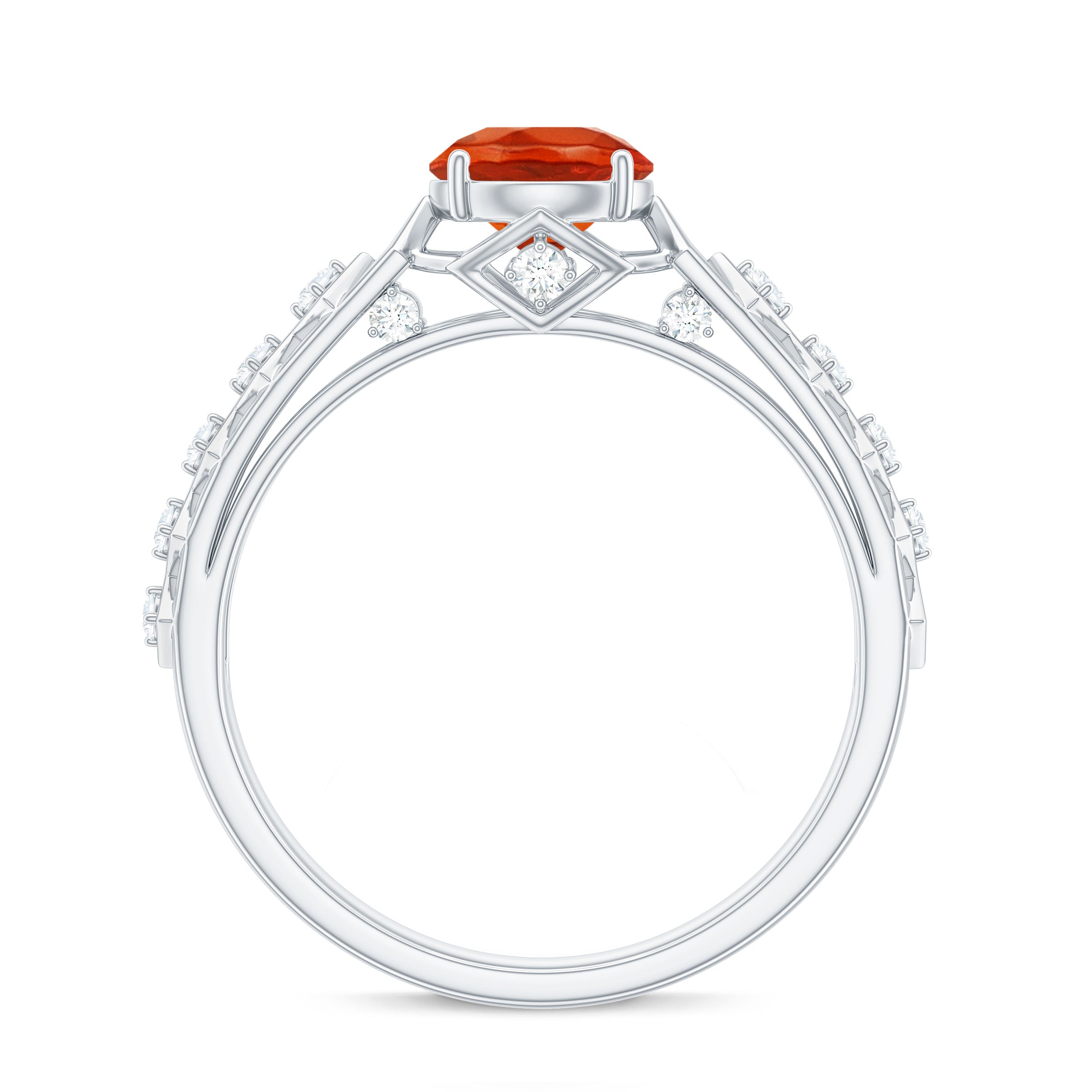 0.7 Carat Solitaire Fire Opal and Diamond Art Deco Engagement Ring