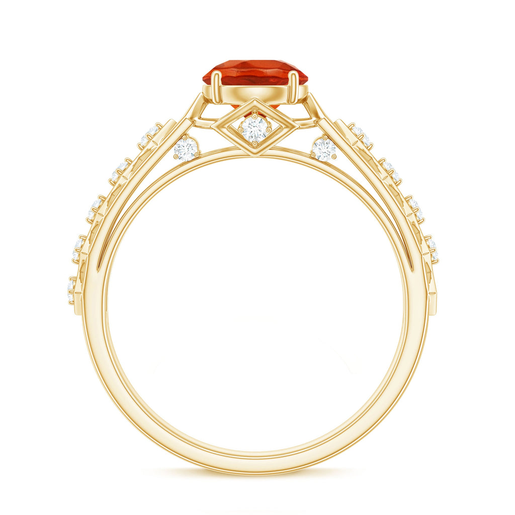 0.7 Carat Solitaire Fire Opal and Diamond Art Deco Engagement Ring