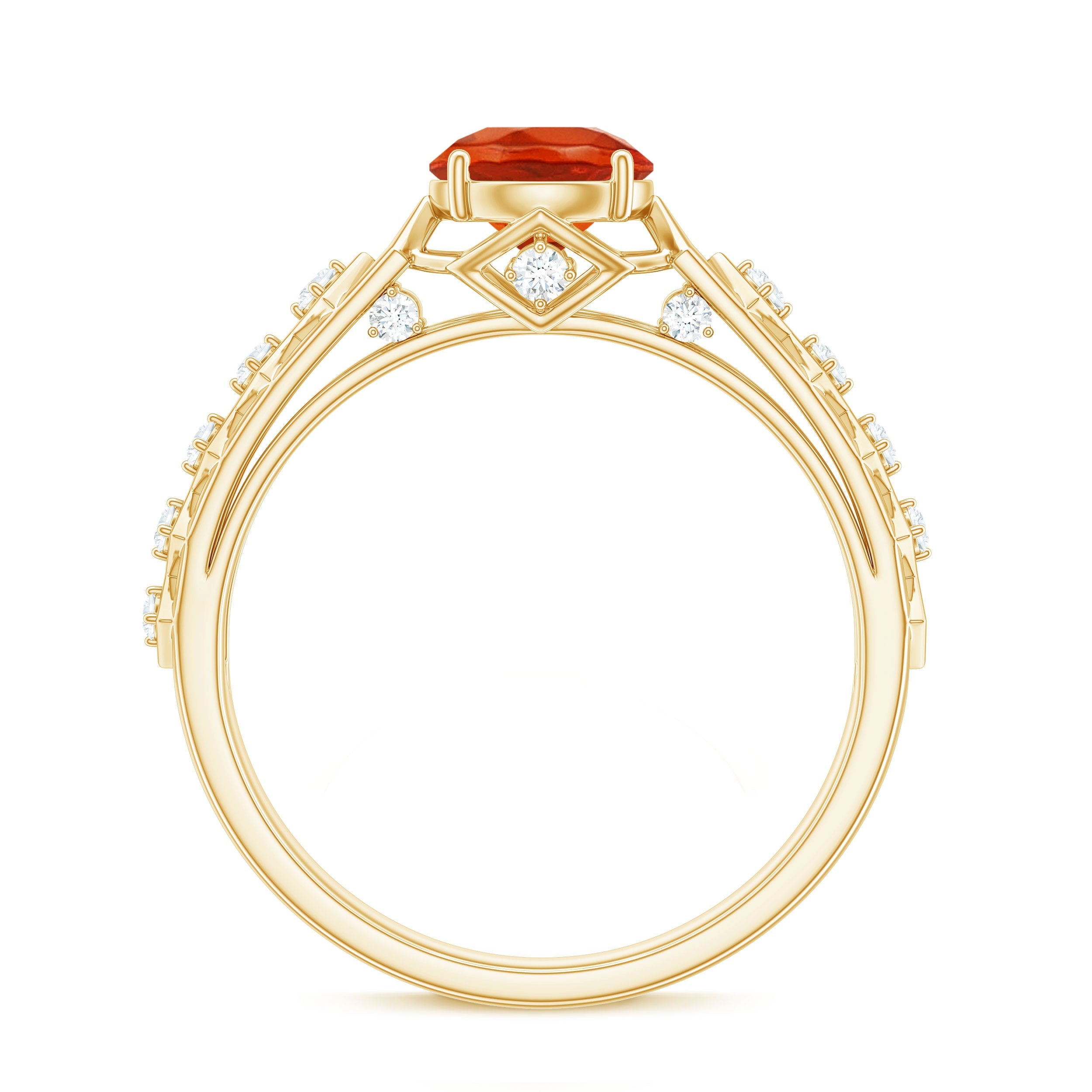0.7 Carat Solitaire Fire Opal and Diamond Art Deco Engagement Ring