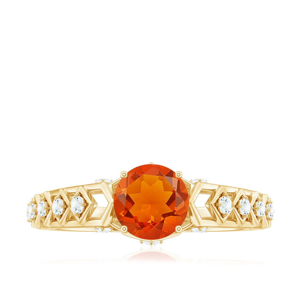 0.7 Carat Solitaire Fire Opal and Diamond Art Deco Engagement Ring