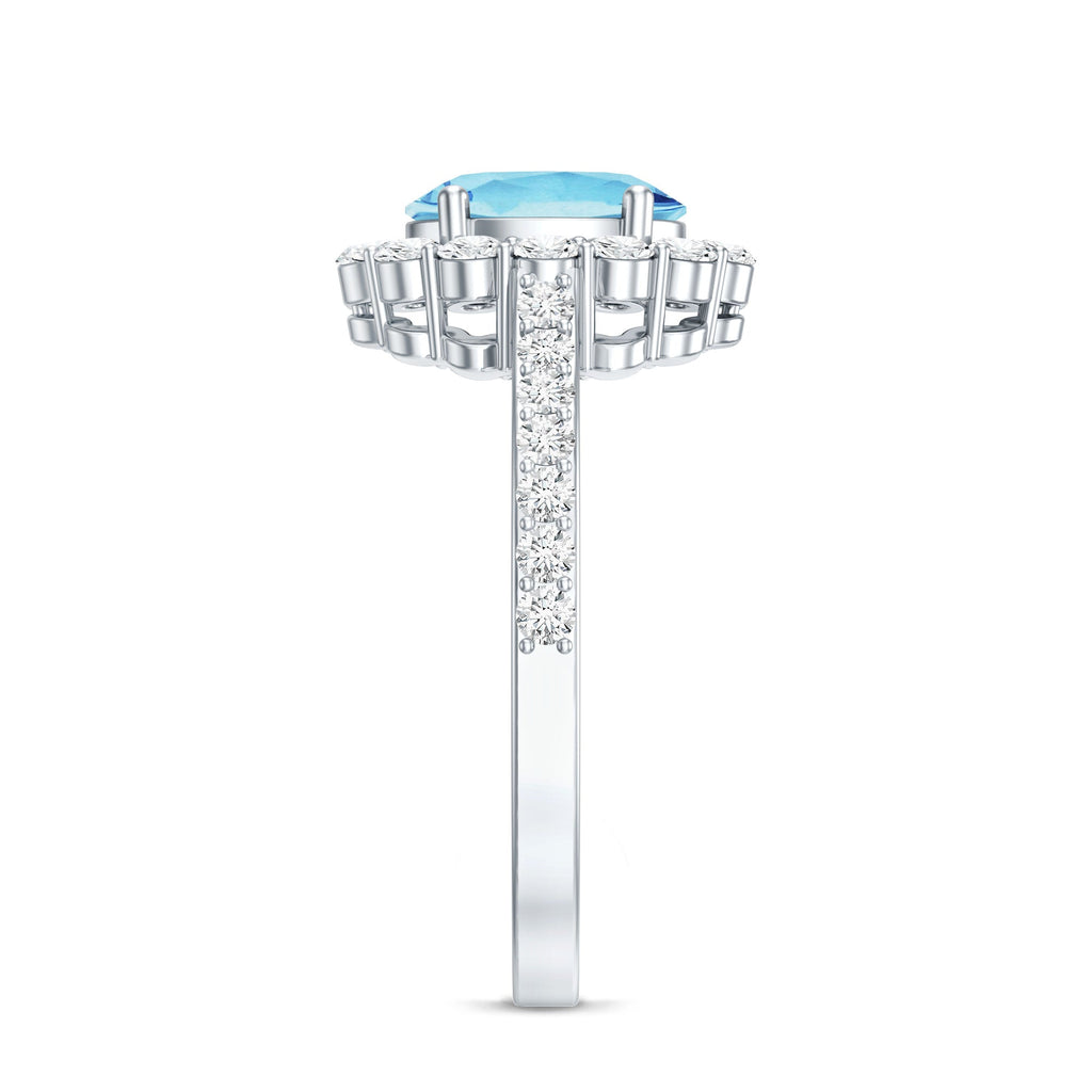 Real 1 Carat Oval Shape Aquamarine Halo Engagement Ring with Certificate