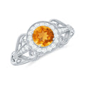 Vintage Style Citrine Engagement Ring with Diamond Halo