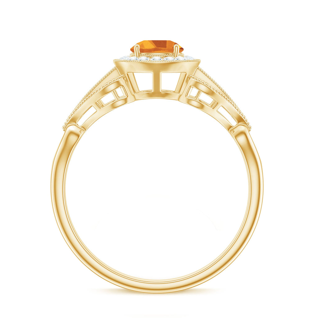 Vintage Style Citrine Engagement Ring with Diamond Halo