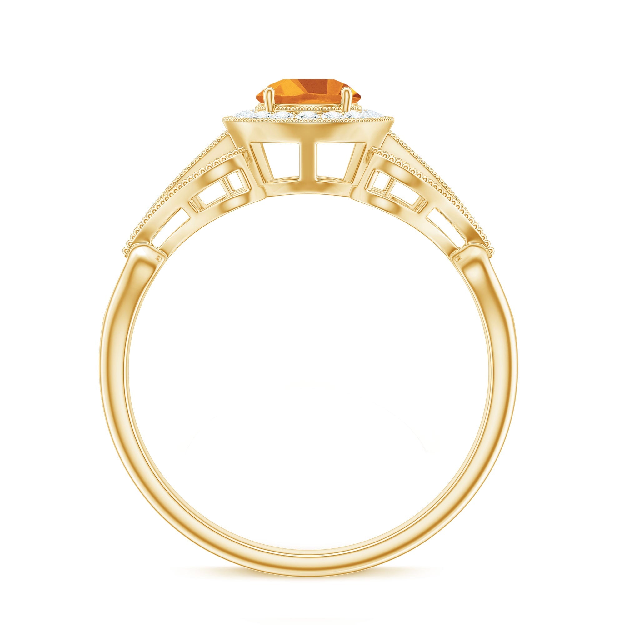 Vintage Style Citrine Engagement Ring with Diamond Halo
