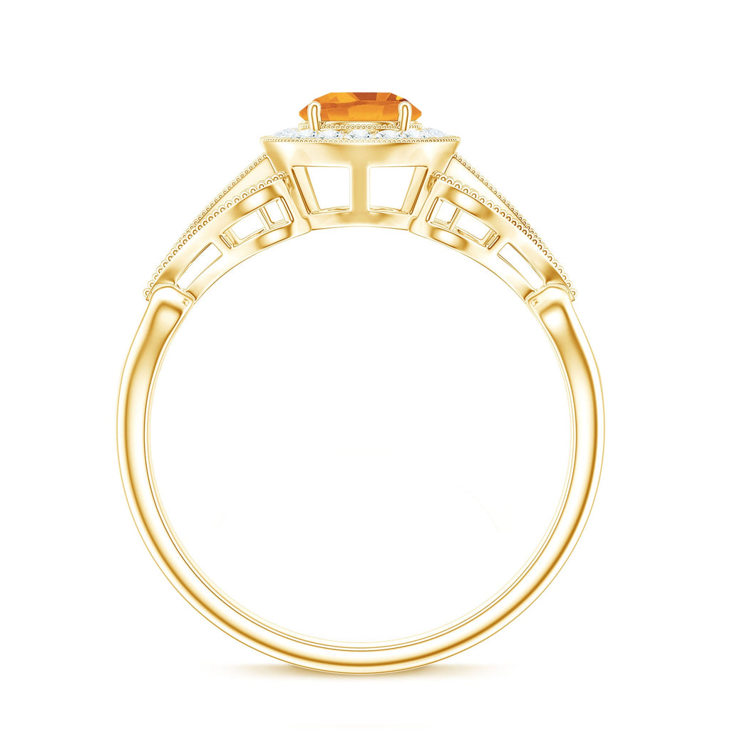 Vintage Style Citrine Engagement Ring with Diamond Halo