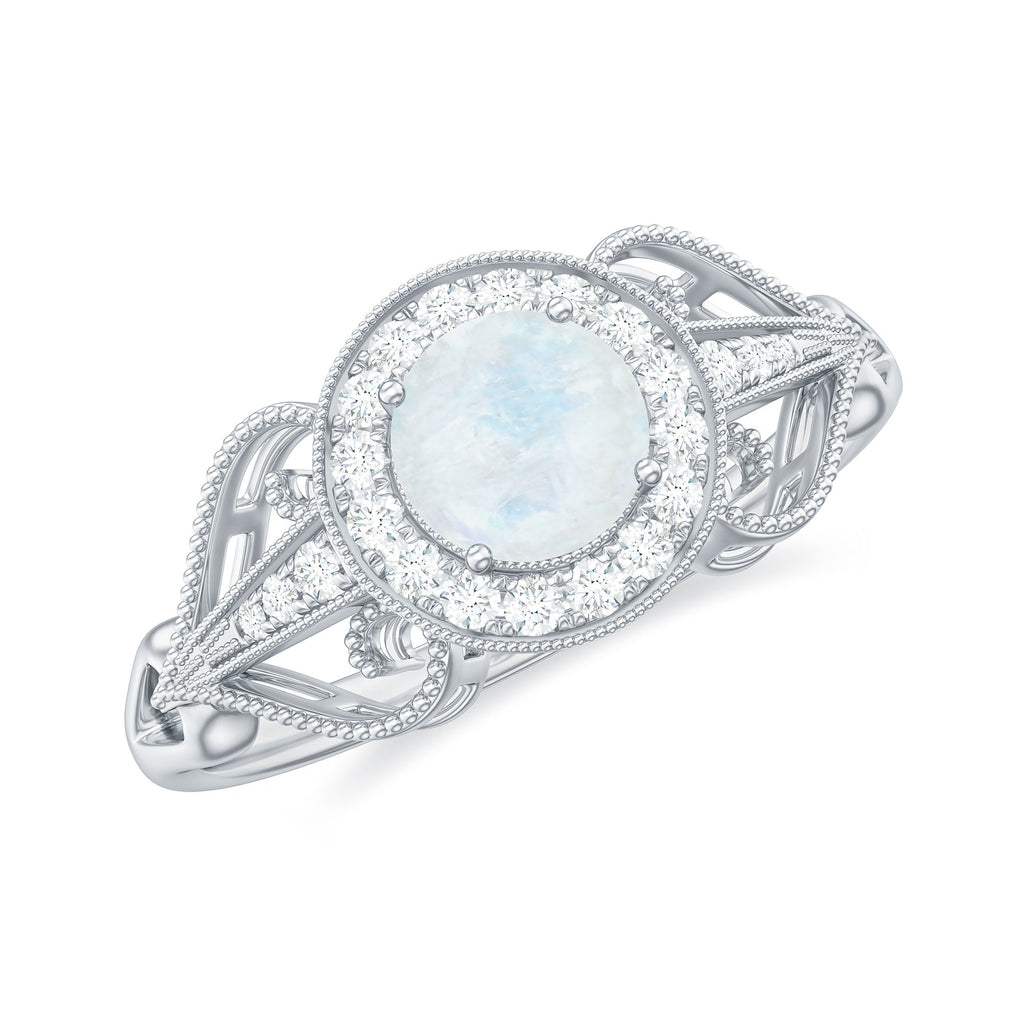 Vintage Inspired Moonstone and Diamond Engagement Ring