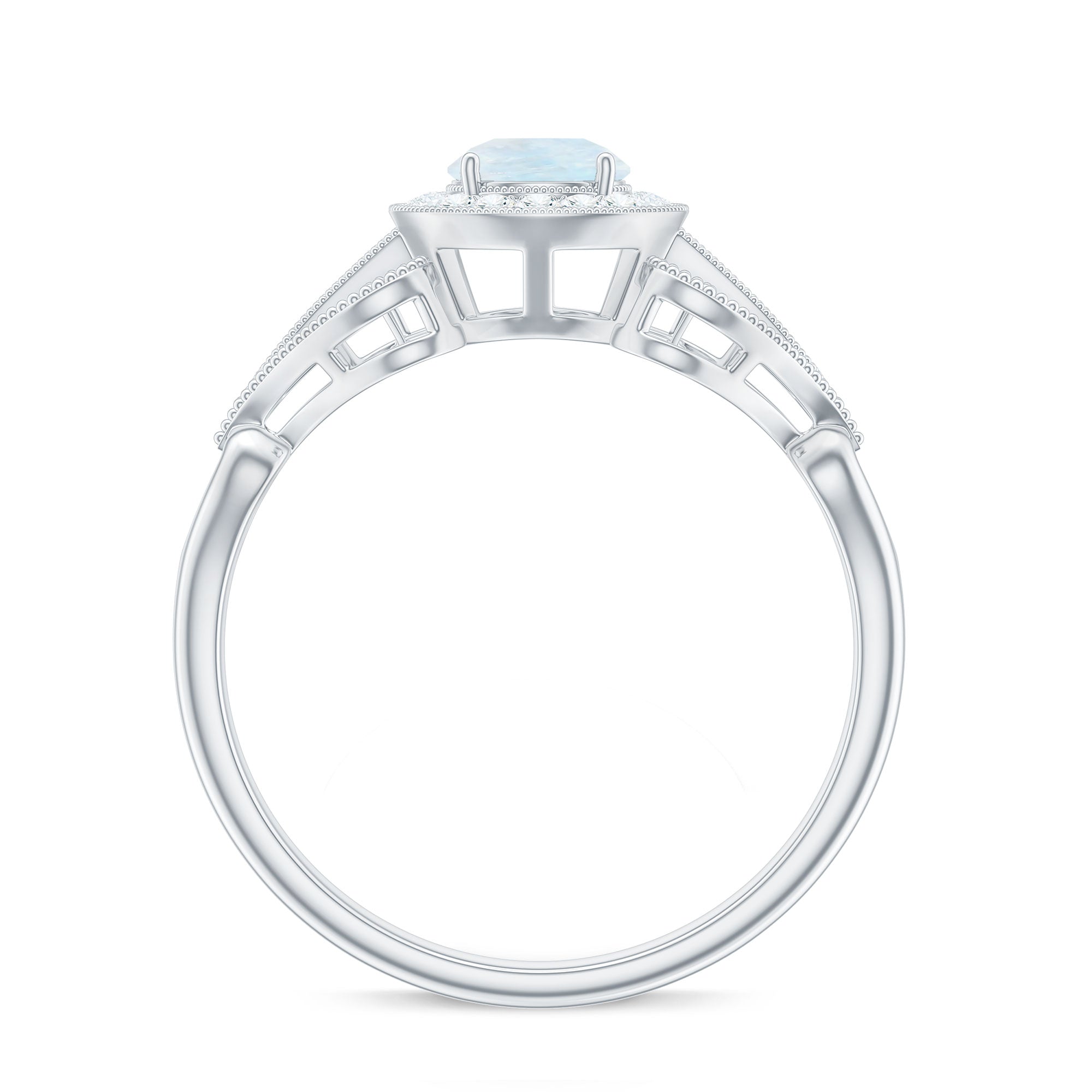 Vintage Inspired Moonstone and Diamond Engagement Ring