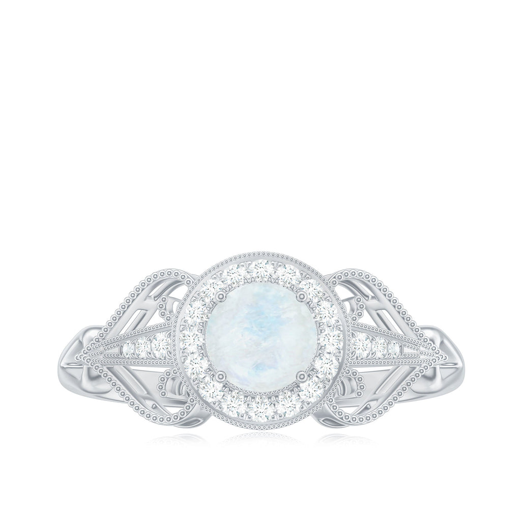 Vintage Inspired Moonstone and Diamond Engagement Ring