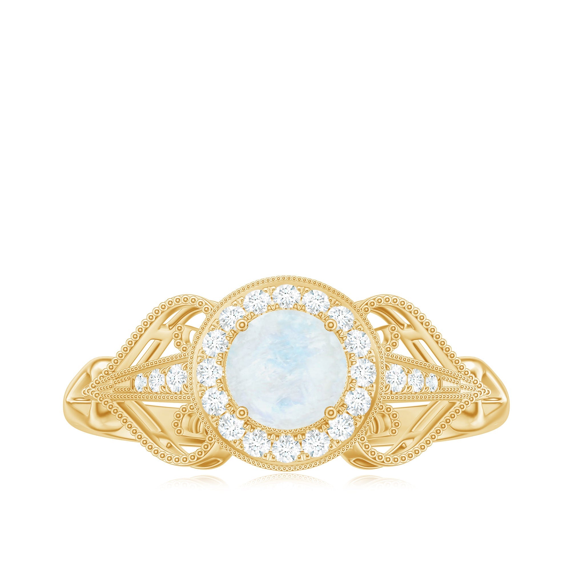 Vintage Inspired Moonstone and Diamond Engagement Ring