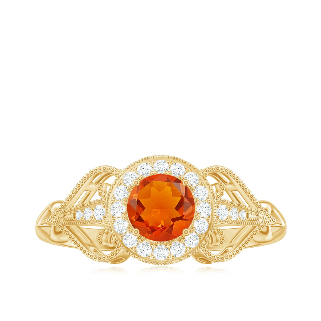Real 0.45 Carat Fire Opal and Diamond Vintage Inspired Engagement Ring