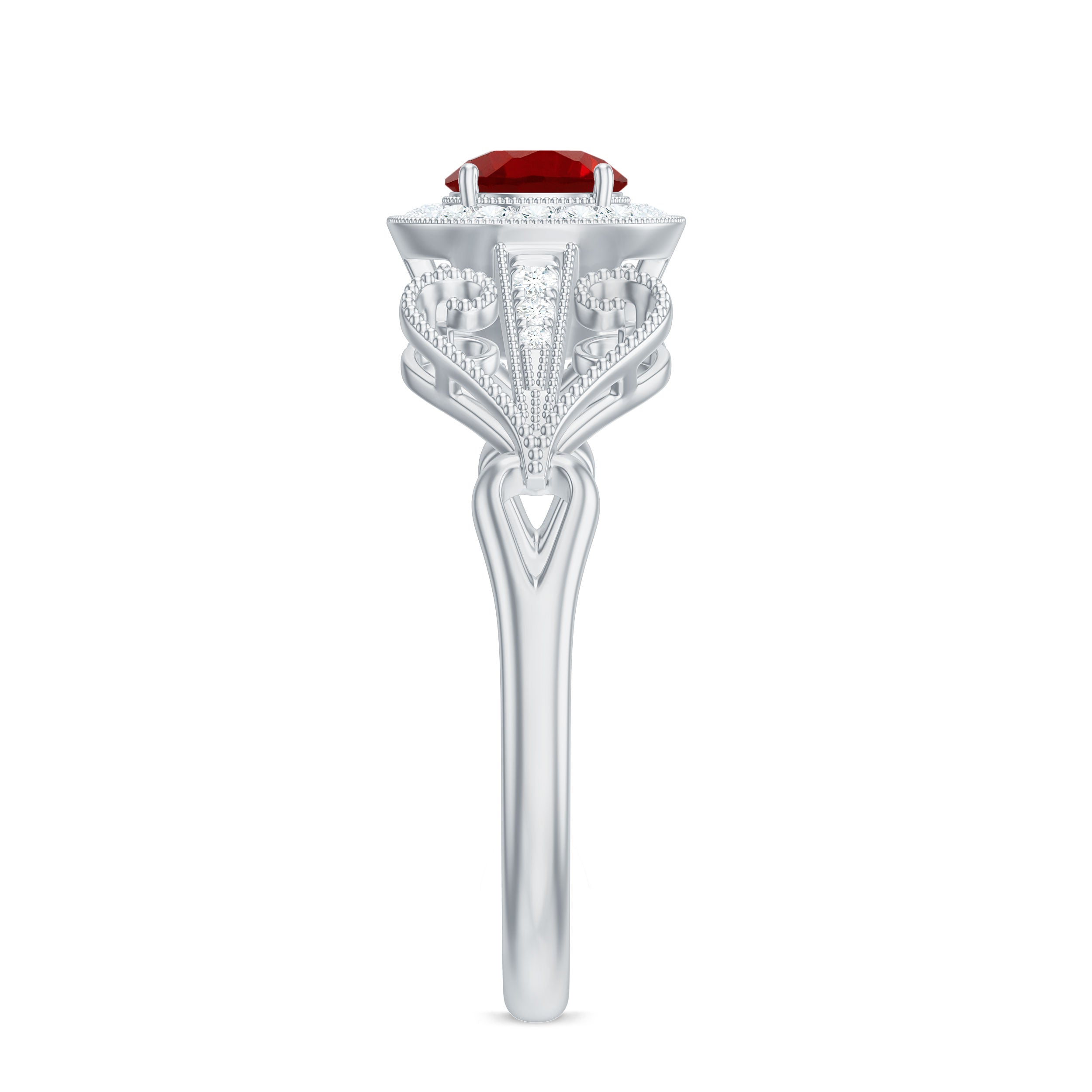 Lab Created Ruby and Diamond Vintage Engagement Ring