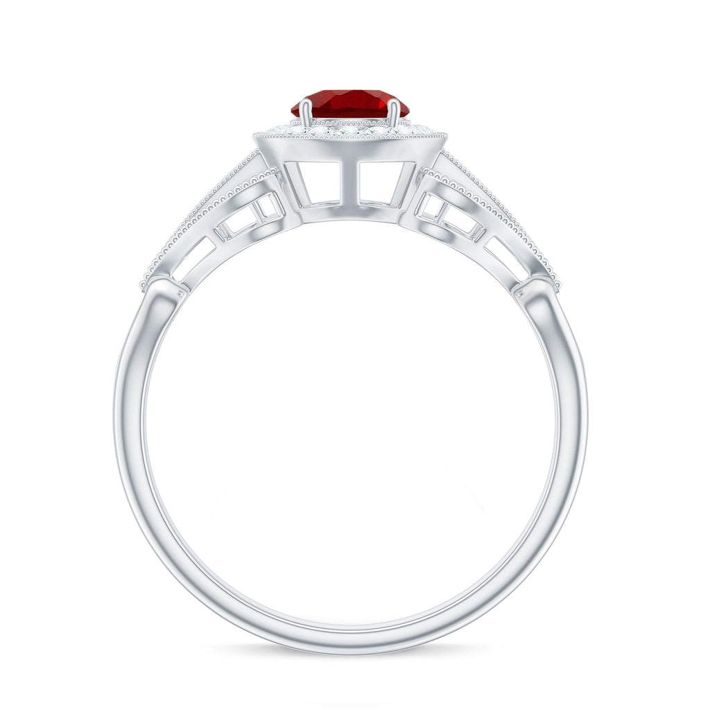 Lab Created Ruby and Diamond Vintage Engagement Ring