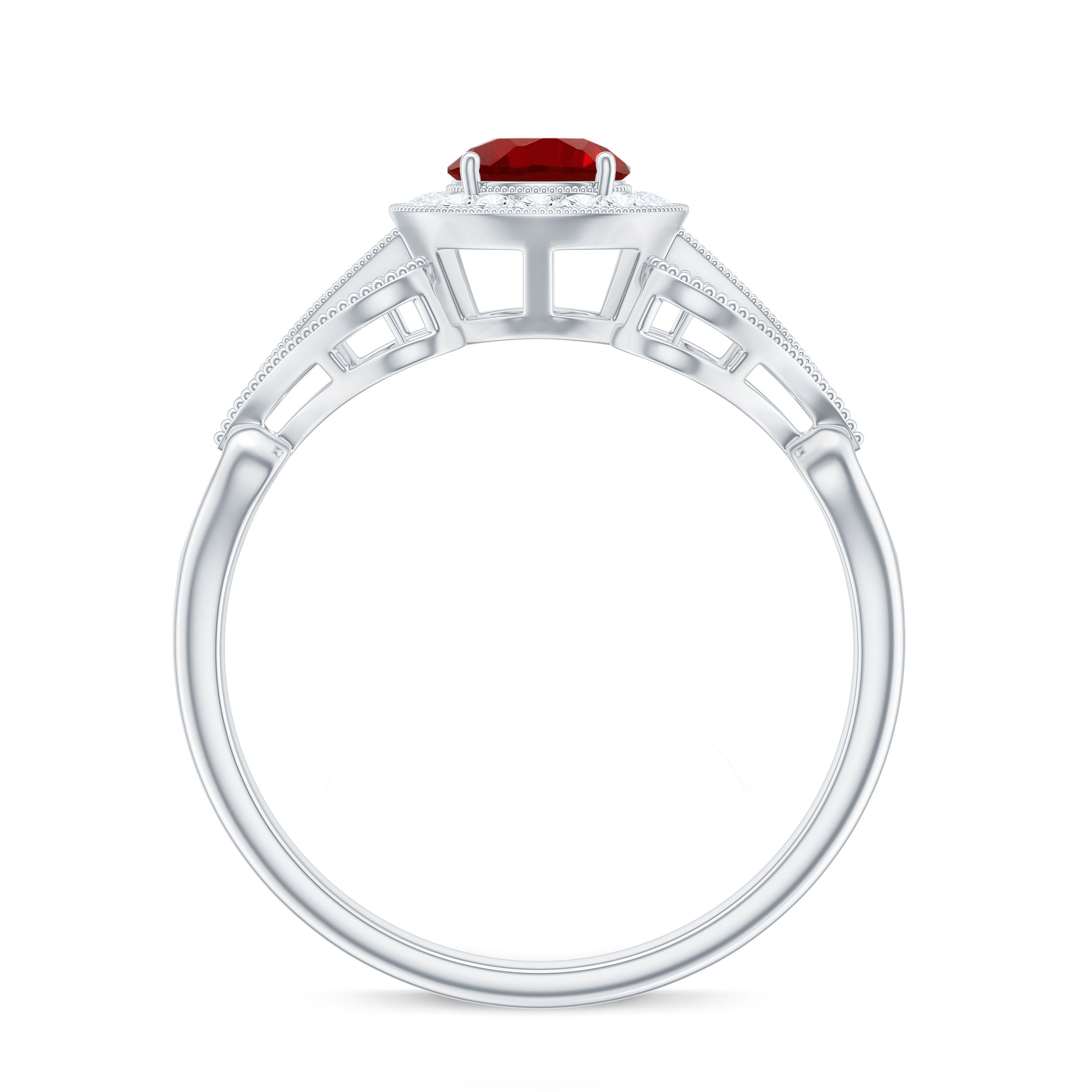 Lab Created Ruby and Diamond Vintage Engagement Ring