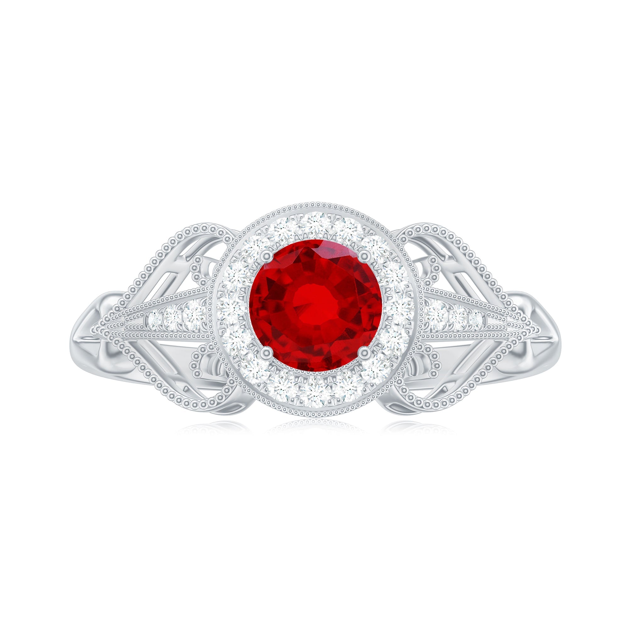 Lab Created Ruby and Diamond Vintage Engagement Ring