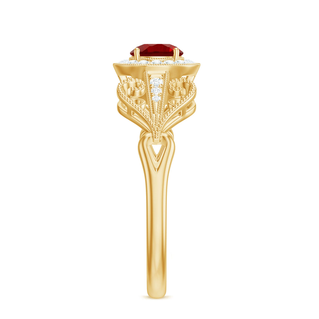 Lab Created Ruby and Diamond Vintage Engagement Ring