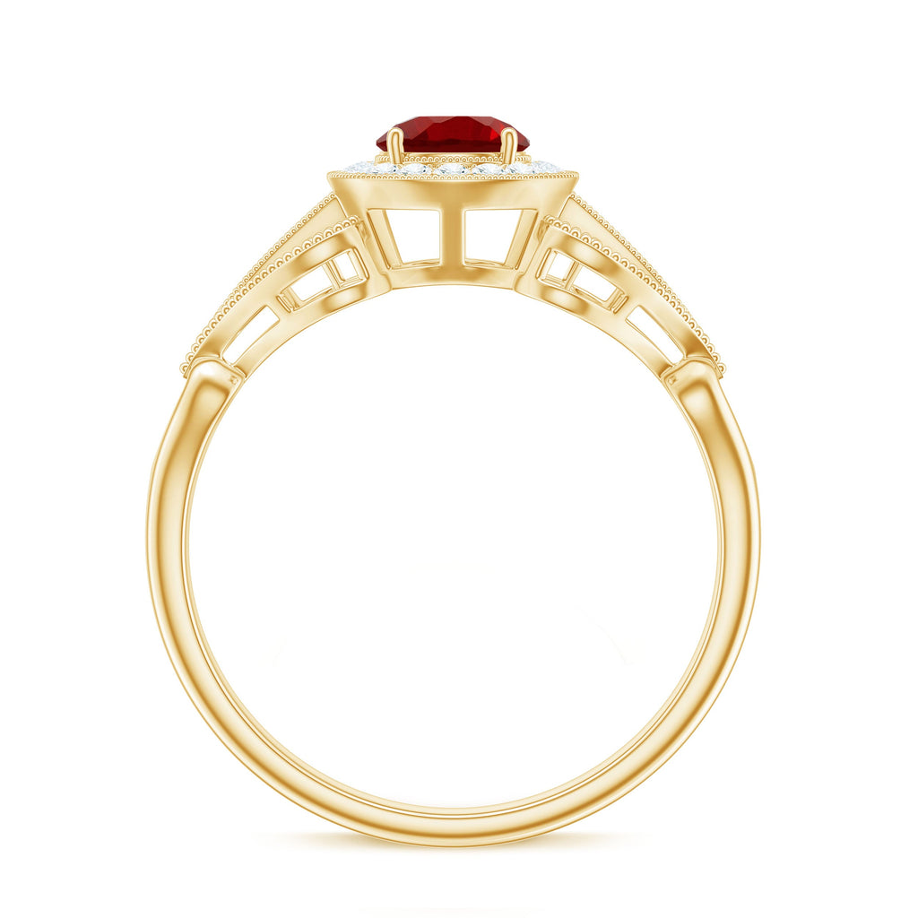 Lab Created Ruby and Diamond Vintage Engagement Ring