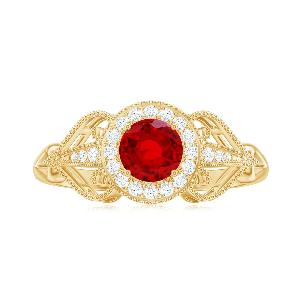 Lab Created Ruby and Diamond Vintage Engagement Ring