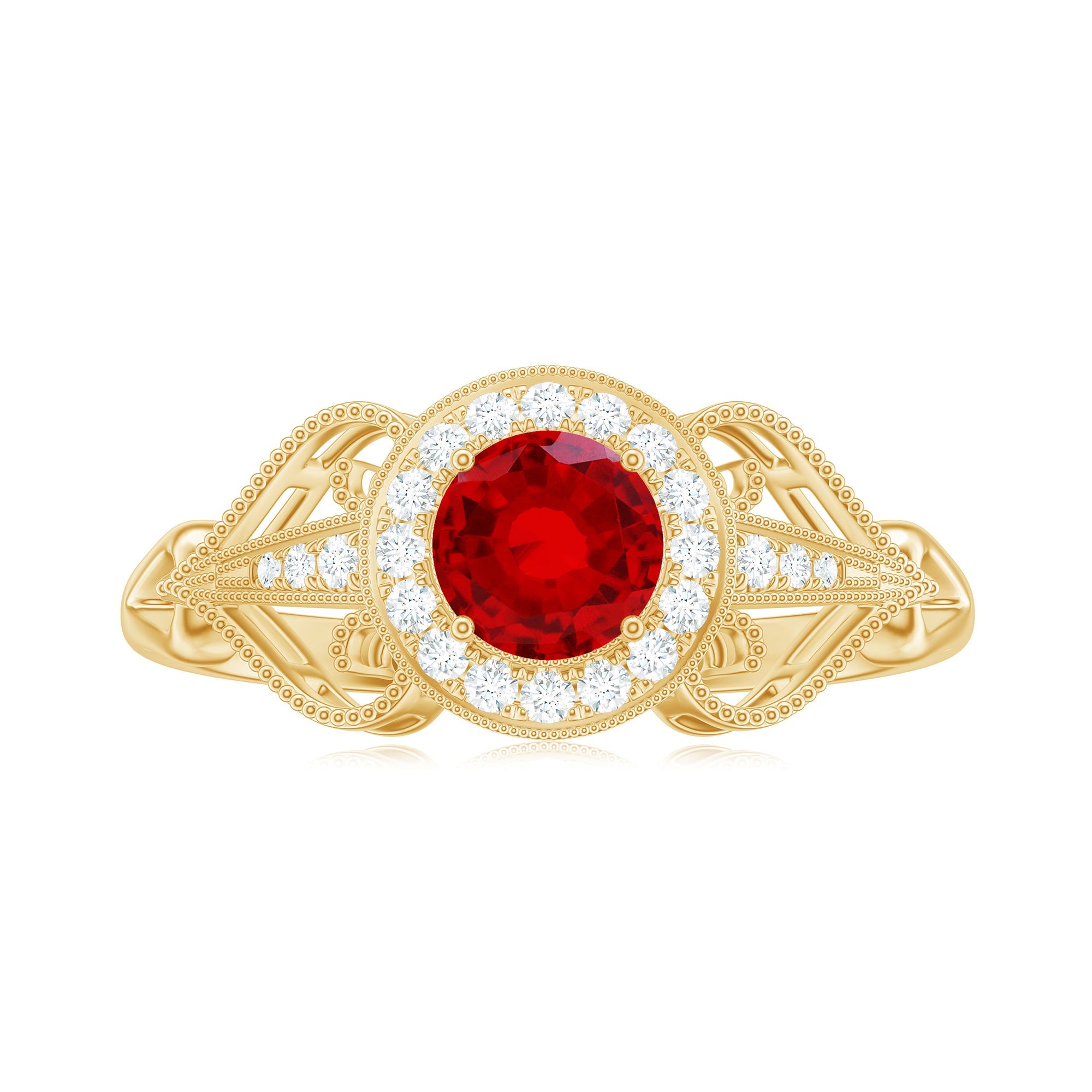 Lab Created Ruby and Diamond Vintage Engagement Ring