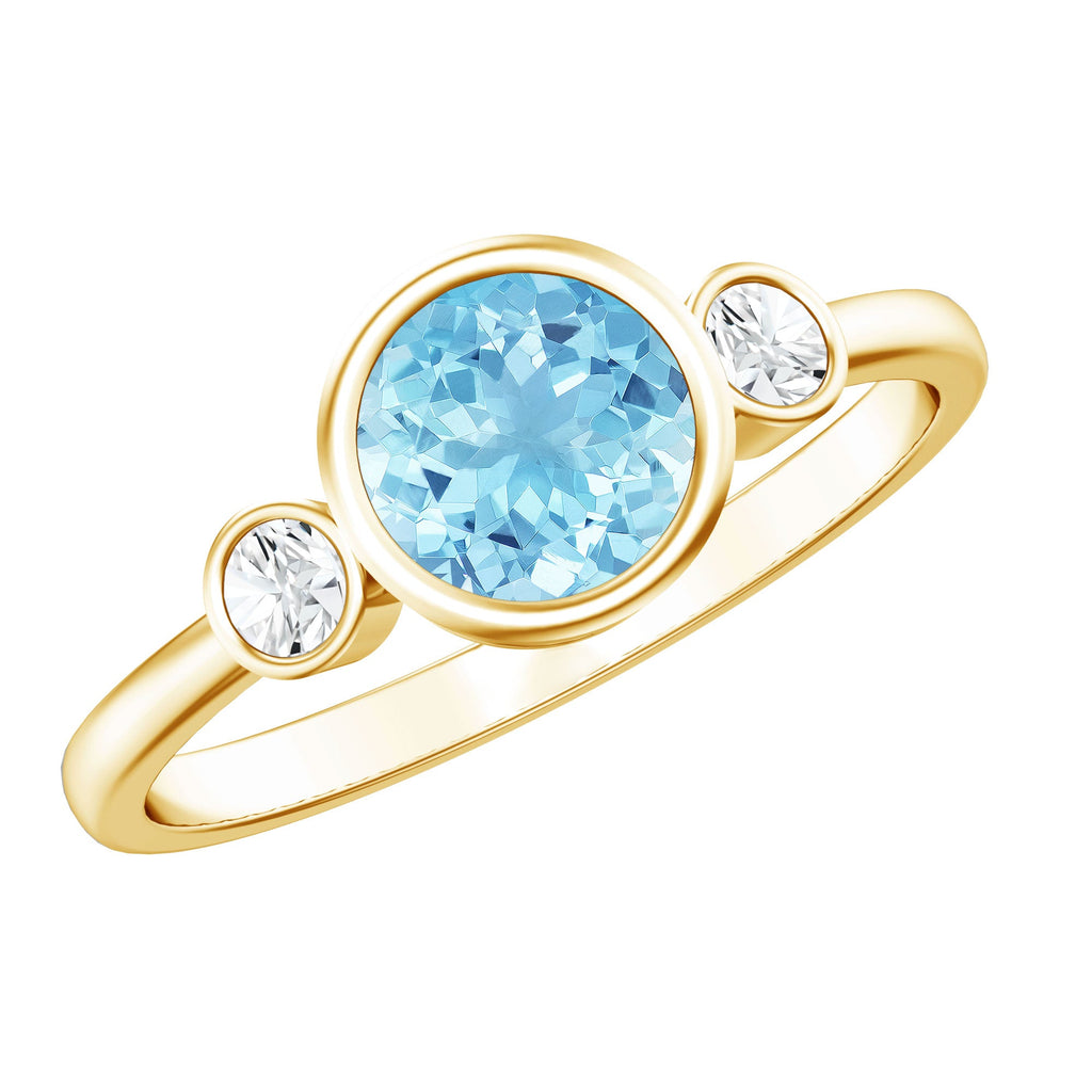 Bezel Set Real Aquamarine Diamond Engagement Ring with Certificate