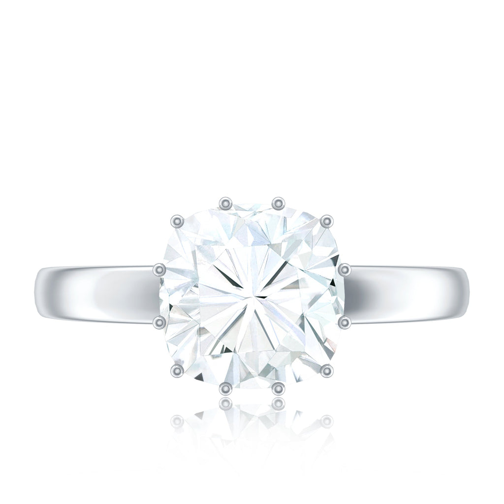 Certified 3 Carat Cushion Cut Moissanite Solitaire Engagement Ring
