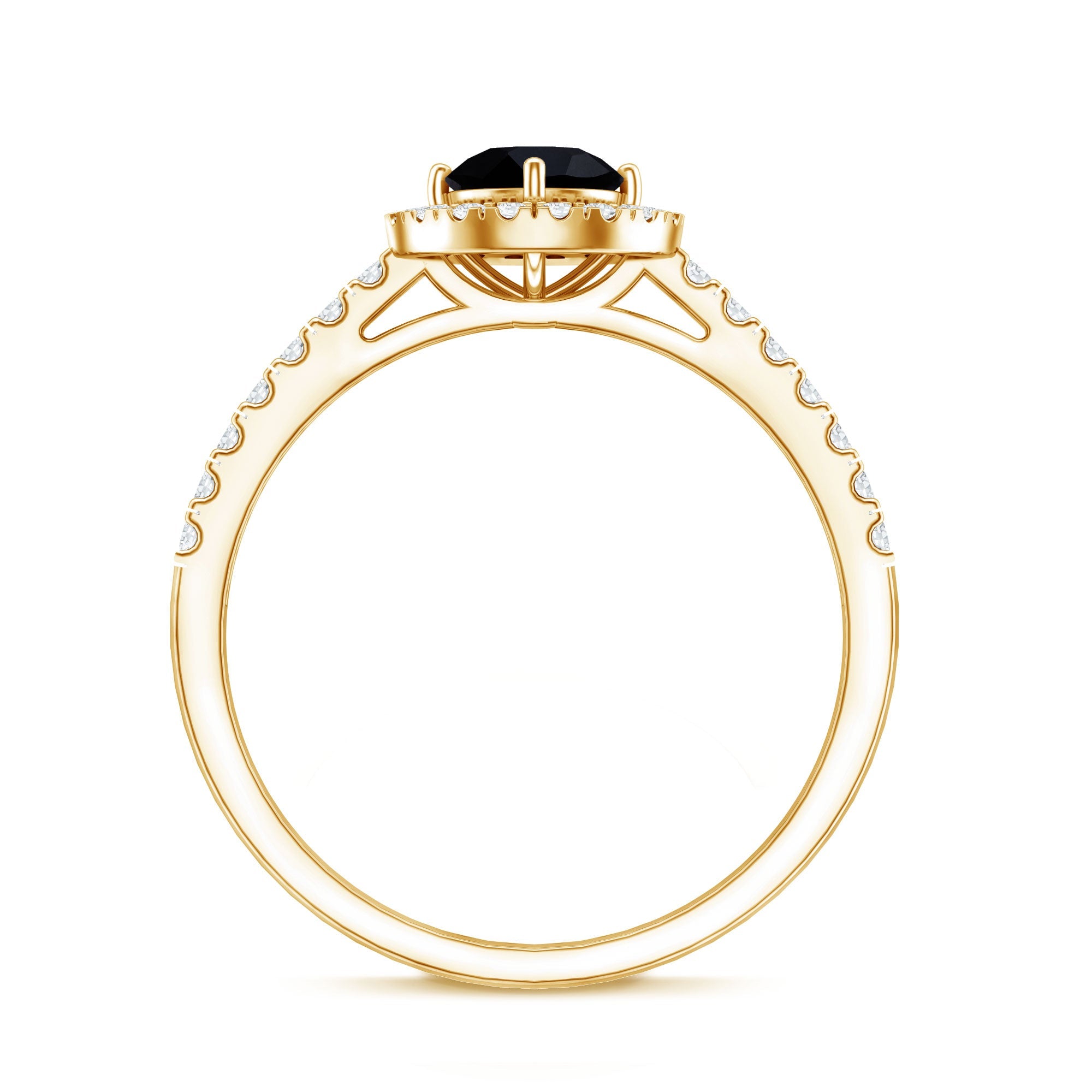 Minimal Black Spinel Minimal Engagement Ring with Diamond Halo