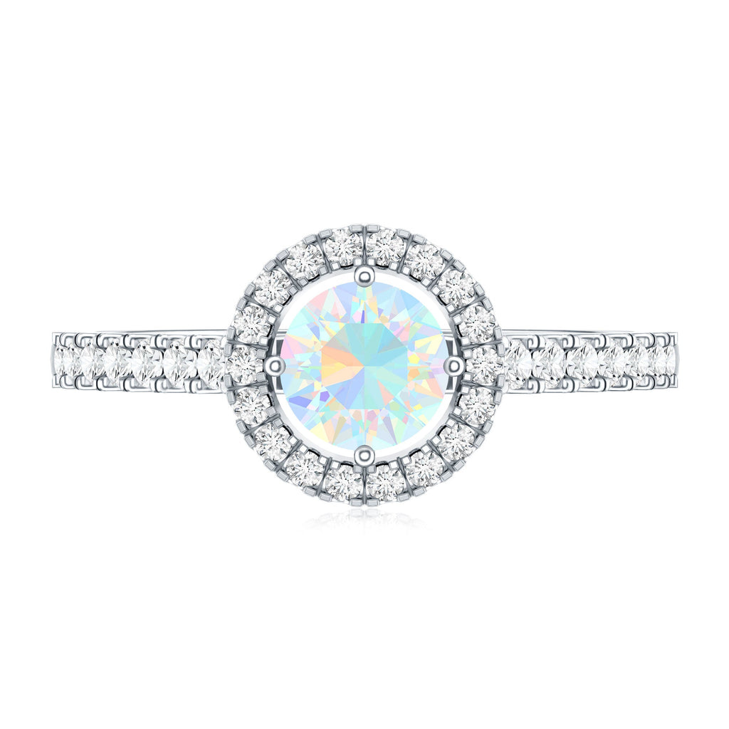 Natural Ethiopian Opal Diamond Engagement Ring with Halo