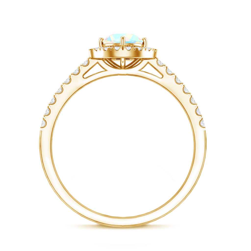 Natural Ethiopian Opal Diamond Engagement Ring with Halo