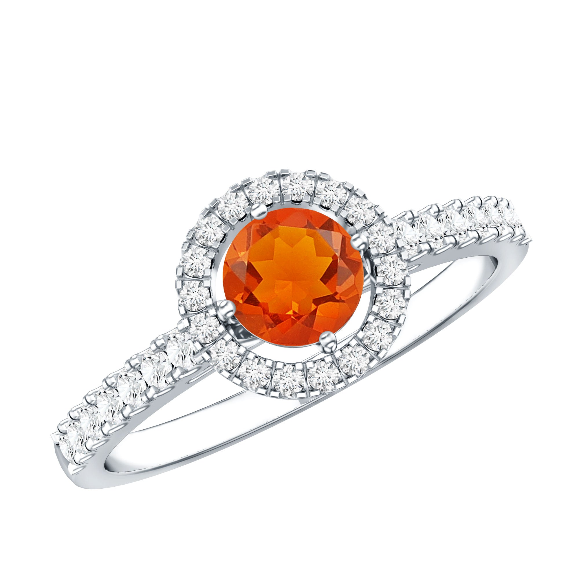 0.45 Carat Real Fire Opal and Diamond Halo Engagement Ring