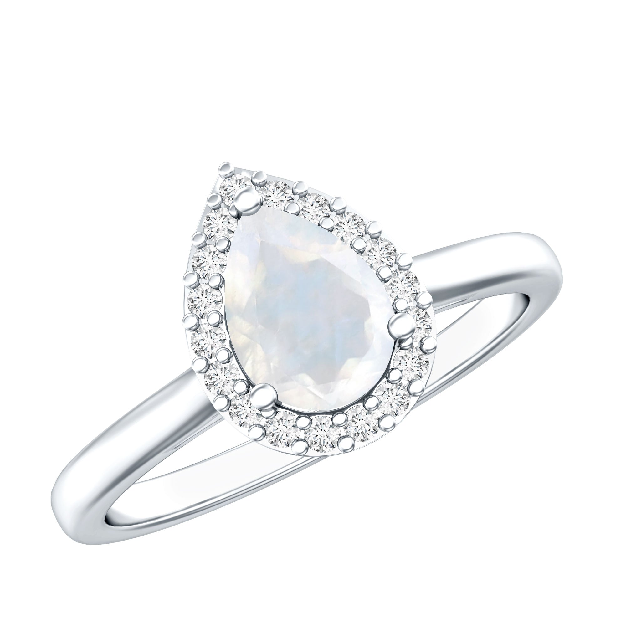 Pear Shaped Moonstone Halo Engagement Ring with Diamond
