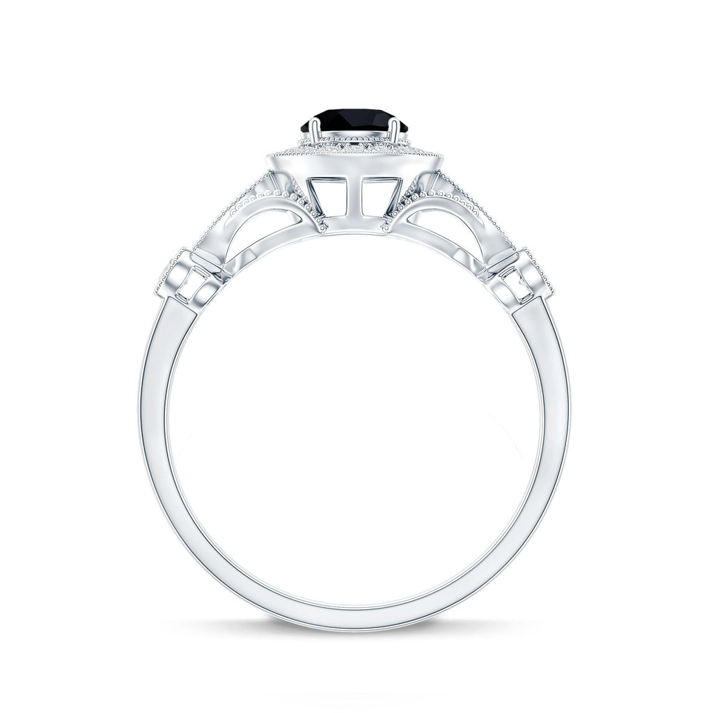 Vintage Inspired Black Onyx and Diamond Engagement Ring